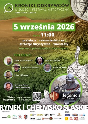 IV Sudecki Festiwal Historyczny Kroniki Odkrywców 2026 Chełmsko Śląskie – Prelekcje, Program [WSTĘP WOLNY]