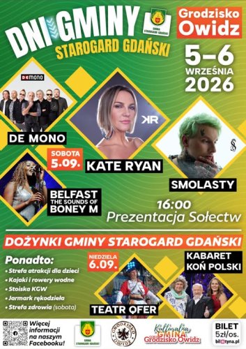 Dni Gminy Starogard Gdański 2026 w Owidzu – Kate Ryan, Smolasty, De Mono [PROGRAM, BILETY]