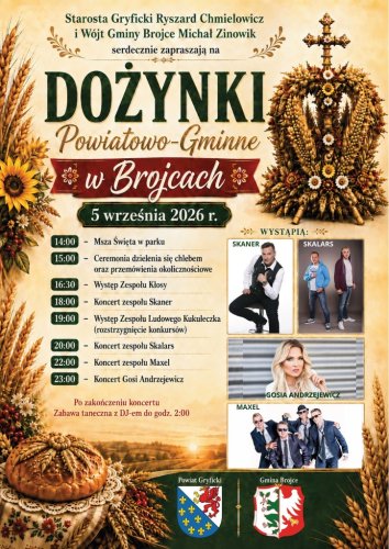 Powiatowo-Gminne Dożynki 2026 w Brojcach (Gosia Andrzejewicz, Skaner, Skalars, Maxel)
