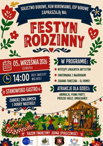 Festyn Rodzinny w Borowem 2026 – Występy, Piana Party i Zabawa z DJ ROMO