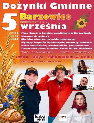 Dożynki Gminne 2026 w Barzowicach – Koncert Kalwi &amp; Remi i Laser Show