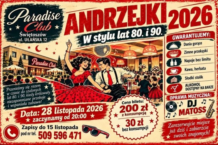 Andrzejki 2026 w stylu lat 80. i 90. w Paradise Club Świętoszów